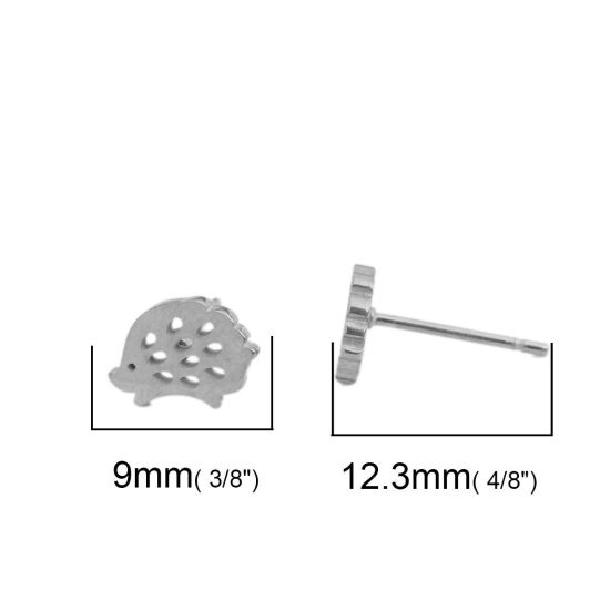 Bild von 304 Edelstahl Ohrring Ohrstecker Silberfarbe Igel 9mm x 7mm, Drahtstärke: (20 gauge), 1 Paar