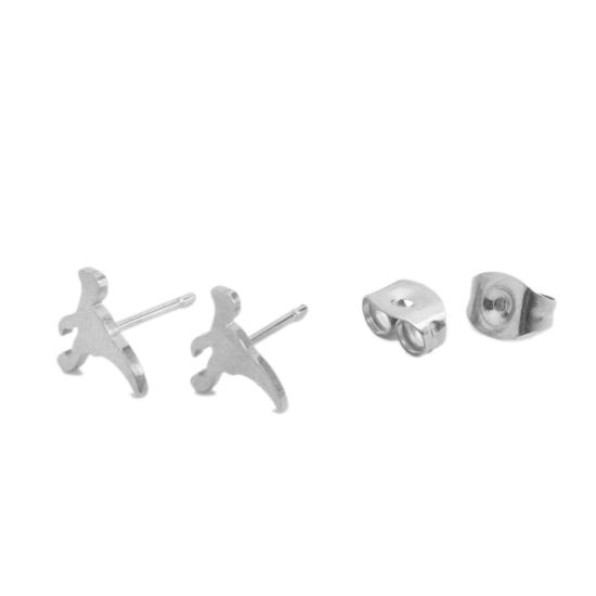 Bild von 304 Edelstahl Ohrring Ohrstecker Silberfarbe Dinosaurier Tier 10mm x 6mm, Drahtstärke: (20 gauge), 1 Paar