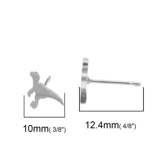 Bild von 304 Edelstahl Ohrring Ohrstecker Silberfarbe Dinosaurier Tier 10mm x 6mm, Drahtstärke: (20 gauge), 1 Paar