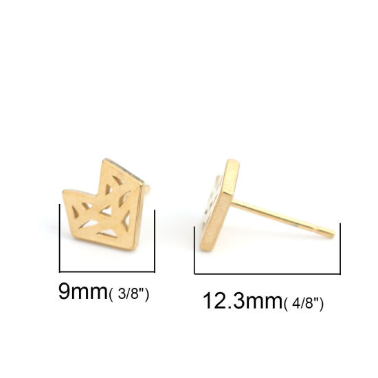 Picture of 304 Stainless Steel Ear Post Stud Earrings Gold Plated Heart 9mm x 9mm, Post/ Wire Size: (20 gauge), 1 Pair