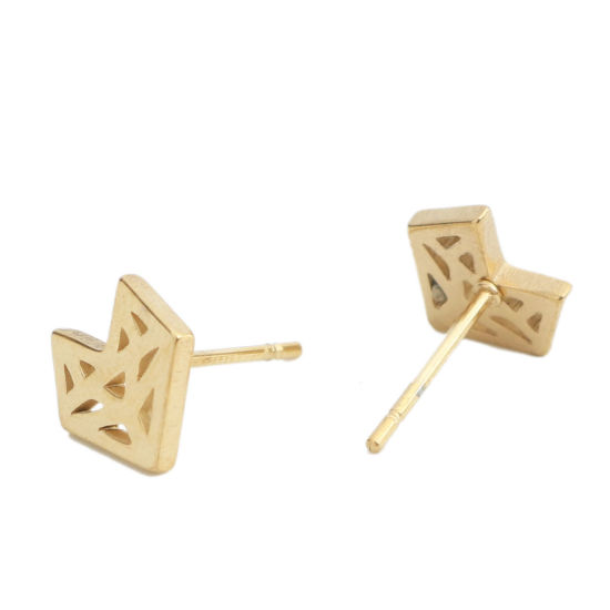 Picture of 304 Stainless Steel Ear Post Stud Earrings Gold Plated Heart 9mm x 9mm, Post/ Wire Size: (20 gauge), 1 Pair