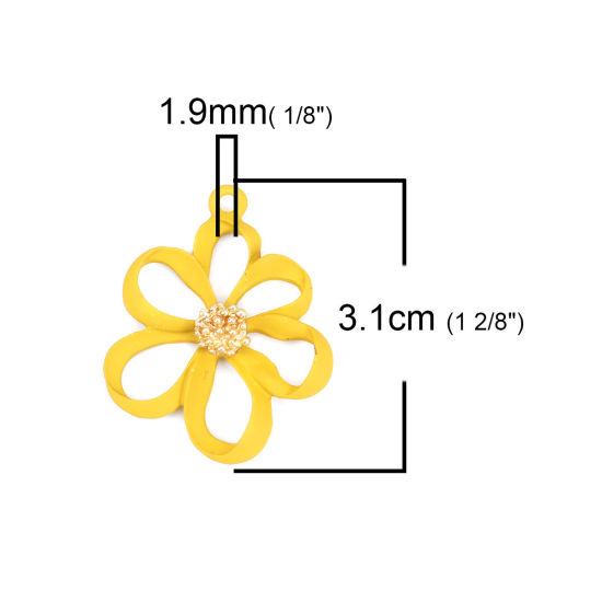 Imagen de Zamak Colgantes Flor Chapado en Oro Amarillo Pintura 31mm x 25mm, 5 Unidades