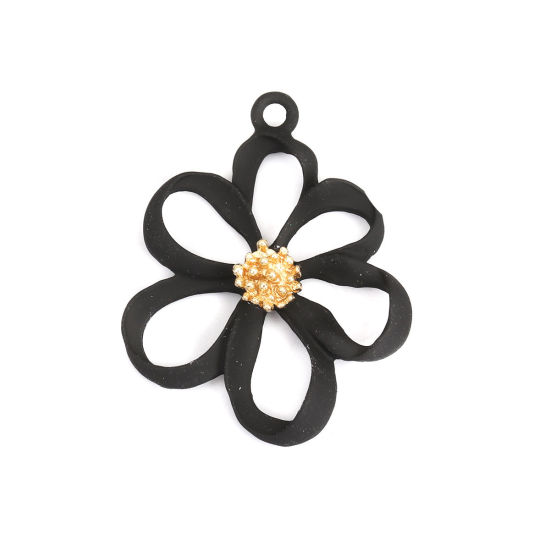 Imagen de Zamak Colgantes Flor Chapado en Oro Negro Pintura 31mm x 25mm, 5 Unidades