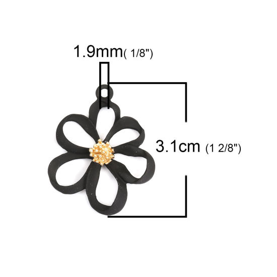 Imagen de Zamak Colgantes Flor Chapado en Oro Negro Pintura 31mm x 25mm, 5 Unidades