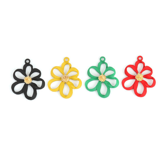 Imagen de Zamak Colgantes Flor Chapado en Oro Negro Pintura 31mm x 25mm, 5 Unidades