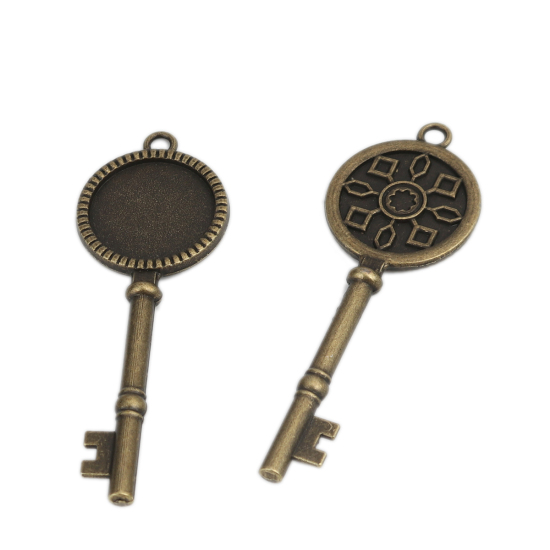 Bild von Zinklegierung Cabochon Anhänger Schlüssel Bronzefarbe (für 20mm ) 7.1cm x 2.5cm, 3 Kilogramm(etwa 360 Stück)