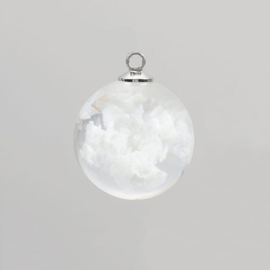 Picture of Glass Weather Collection Charms Round Cloud White Transparent 24mm x 20mm, 2 PCs