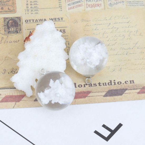 Image de Breloques Collection de Météo en Verre Rond Nuages Blanc Transparent 24mm x 20mm, 2 Pcs