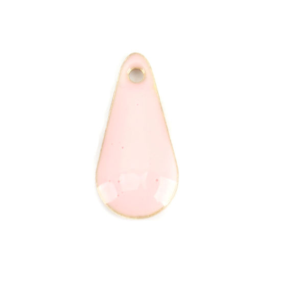 Picture of Brass Enamelled Sequins Charms Brass Color Light Pink Drop 12mm x 5mm, 10 PCs