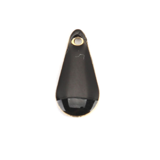 Picture of Brass Enamelled Sequins Charms Brass Color Black Drop 12mm x 5mm, 10 PCs