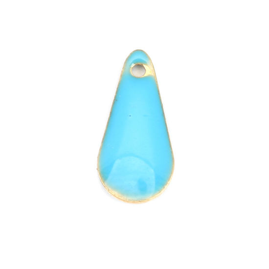 Picture of Brass Enamelled Sequins Charms Brass Color Blue Drop 12mm x 5mm, 10 PCs