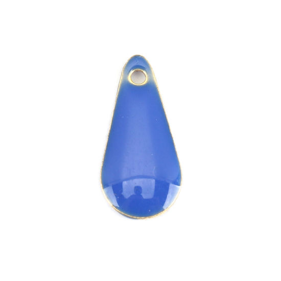 Picture of Brass Enamelled Sequins Charms Brass Color Royal Blue Drop 12mm x 5mm, 10 PCs