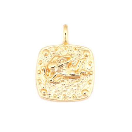 Brass Religious Charms Gold Plated Square Angel 15mm x 11mm, 2 PCs