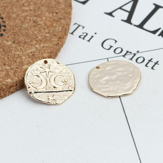 Изображение Латунь галактика Подвески Позолоченный Бесформенный Луна 19мм x 19мм, 2 ШТ