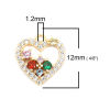 Picture of Brass Valentine's Day Charms Gold Plated Heart Hollow Multicolor Rhinestone 12mm x 11mm, 1 Piece