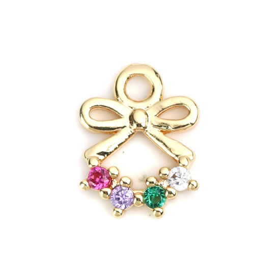 Immagine di Ottone Charms Oro Placcato Cravatta a Farfalla Filigrana Multicolore Strass 9mm x 7mm, 2 Pz