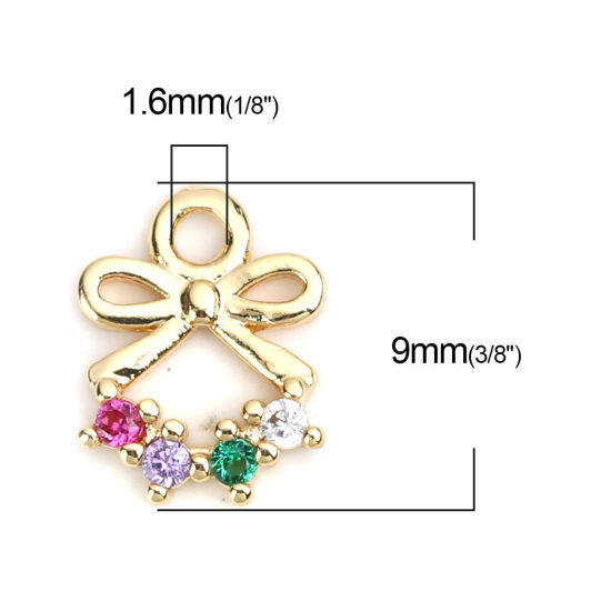 Immagine di Ottone Charms Oro Placcato Cravatta a Farfalla Filigrana Multicolore Strass 9mm x 7mm, 2 Pz