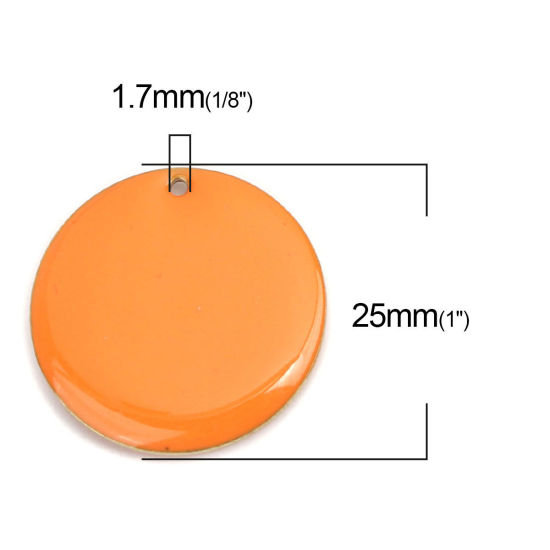 Bild von Messing Emaillierte Pailletten Charms Rund Vergoldet Orange 25mm D., 5 Stück