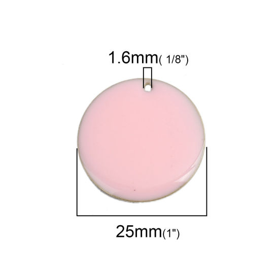 Bild von Messing Emaillierte Pailletten Charms Rund Vergoldet Rosa 25mm D., 5 Stück