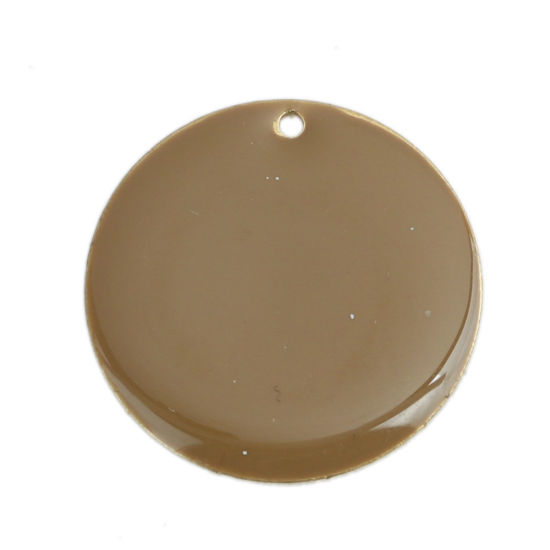 Picture of Brass Enamelled Sequins Charms Gold Plated Coffee Round 25mm Dia., 5 PCs                                                                                                                                                                                      