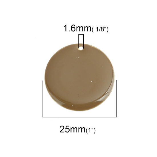 Bild von Messing Emaillierte Pailletten Charms Rund Vergoldet Kaffeebraun 25mm D., 5 Stück