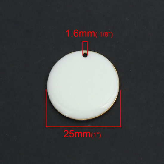 Bild von Messing Emaillierte Pailletten Charms Rund Vergoldet Weiß 25mm D., 5 Stück