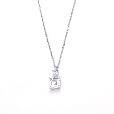 Image de Colliers en Acier Inoxydable & Cuivre & Verre Argent Mat Carré Goutte d'Eau à Strass Transparent 45cm Long, 1 Pièce