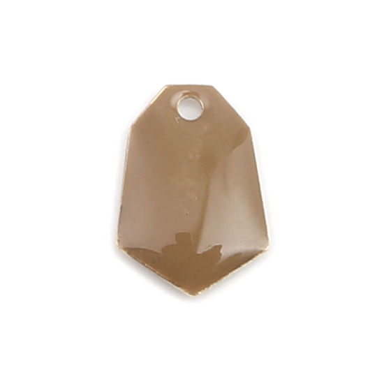 Picture of Brass Enamelled Sequins Charms Gold Plated Light Coffee Polygon 13mm x 9mm, 10 PCs                                                                                                                                                                            