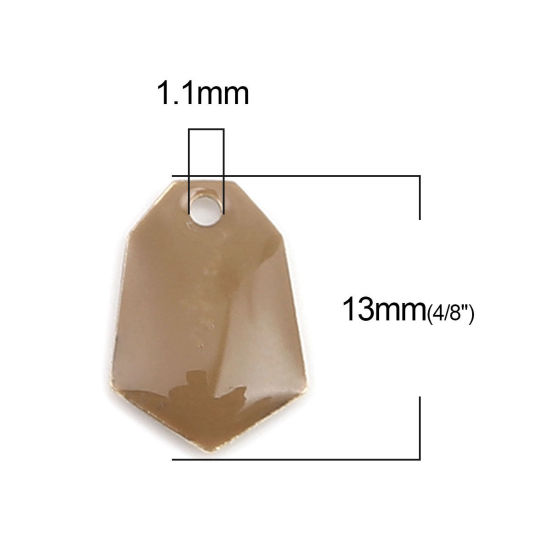 Immagine di Ottone Sequins Smaltati Charms Oro Placcato Caffè Chiaro Poligono 13mm x 9mm, 10 Pz