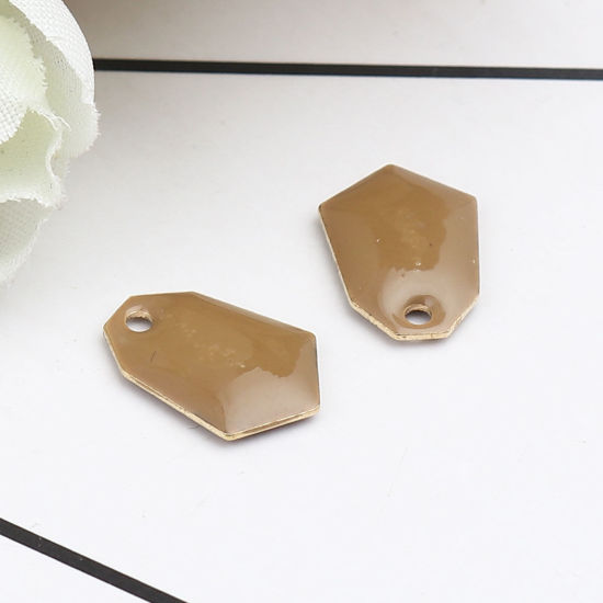 Immagine di Ottone Sequins Smaltati Charms Oro Placcato Caffè Chiaro Poligono 13mm x 9mm, 10 Pz