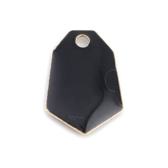 Picture of Brass Enamelled Sequins Charms Gold Plated Black Polygon 13mm x 9mm, 10 PCs                                                                                                                                                                                   