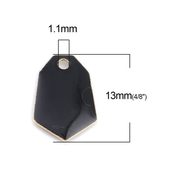 Immagine di Ottone Sequins Smaltati Charms Oro Placcato Nero Poligono 13mm x 9mm, 10 Pz