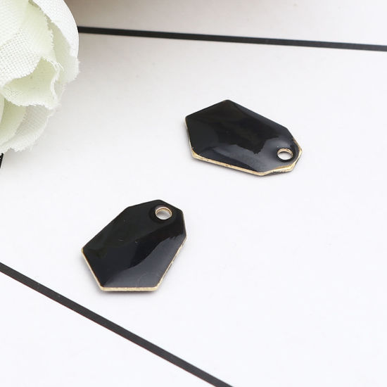 Immagine di Ottone Sequins Smaltati Charms Oro Placcato Nero Poligono 13mm x 9mm, 10 Pz