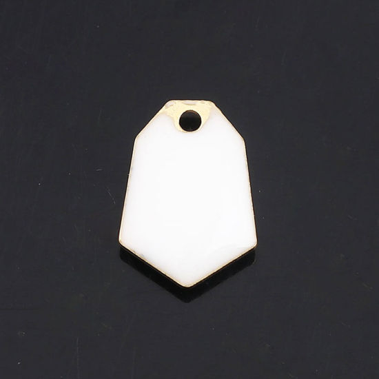 Immagine di Ottone Sequins Smaltati Charms Oro Placcato Bianco Poligono 13mm x 9mm, 10 Pz