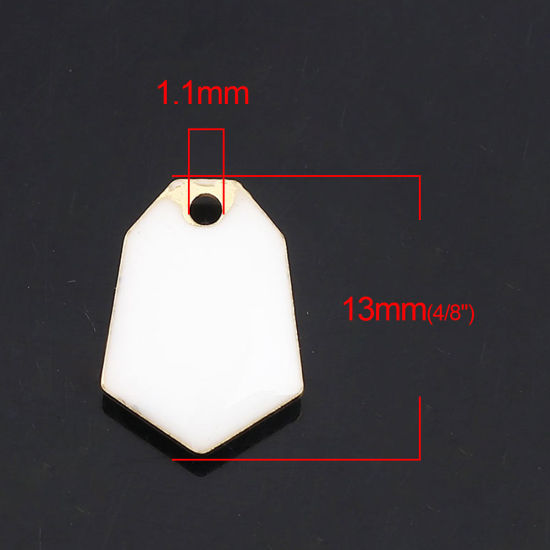 Immagine di Ottone Sequins Smaltati Charms Oro Placcato Bianco Poligono 13mm x 9mm, 10 Pz