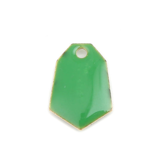 Picture of Brass Enamelled Sequins Charms Gold Plated Grass Green Polygon 13mm x 9mm, 10 PCs                                                                                                                                                                             