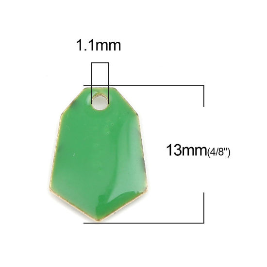 Immagine di Ottone Sequins Smaltati Charms Oro Placcato Erba Verde Poligono 13mm x 9mm, 10 Pz