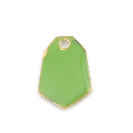 Picture of Brass Enamelled Sequins Charms Gold Plated Fruit Green Polygon 13mm x 9mm, 10 PCs                                                                                                                                                                             