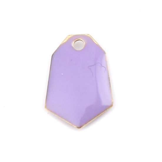 Picture of Brass Enamelled Sequins Charms Gold Plated Mauve Polygon 13mm x 9mm, 10 PCs                                                                                                                                                                                   