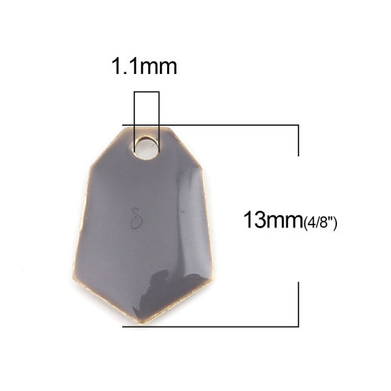 Immagine di Ottone Sequins Smaltati Charms Oro Placcato Grigio Poligono 13mm x 9mm, 10 Pz