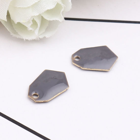Immagine di Ottone Sequins Smaltati Charms Oro Placcato Grigio Poligono 13mm x 9mm, 10 Pz
