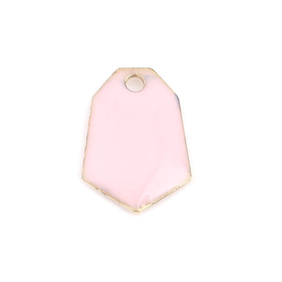 Picture of Brass Enamelled Sequins Charms Gold Plated Light Pink Polygon 13mm x 9mm, 10 PCs                                                                                                                                                                              