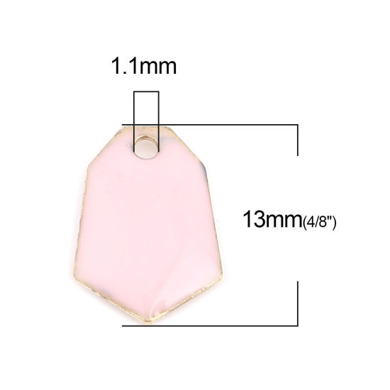 Immagine di Ottone Sequins Smaltati Charms Oro Placcato Rosa Chiaro Poligono 13mm x 9mm, 10 Pz