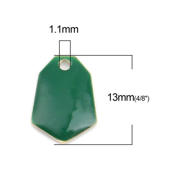 Immagine di Ottone Sequins Smaltati Charms Oro Placcato Verde Scuro Poligono 13mm x 9mm, 10 Pz