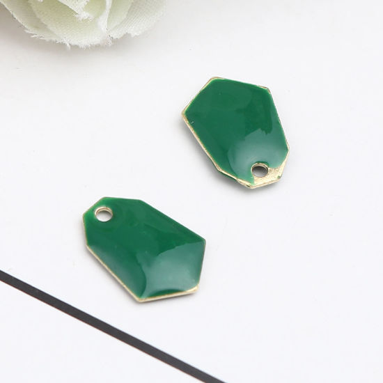 Immagine di Ottone Sequins Smaltati Charms Oro Placcato Verde Scuro Poligono 13mm x 9mm, 10 Pz