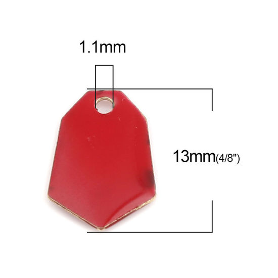 Immagine di Ottone Sequins Smaltati Charms Oro Placcato Rosso Poligono 13mm x 9mm, 10 Pz