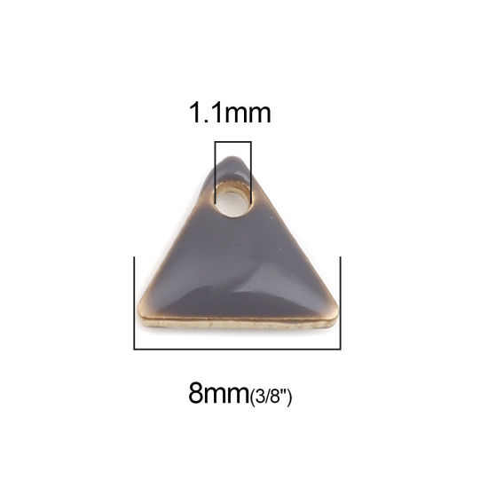 Image de Breloques Sequins Emaillés Double Face en Laiton Triangle Doré Gris 8mm x 7mm, 10 Pcs