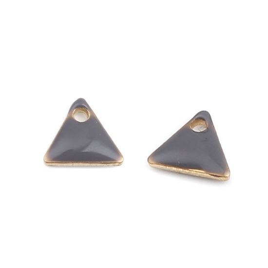 Image de Breloques Sequins Emaillés Double Face en Laiton Triangle Doré Gris 8mm x 7mm, 10 Pcs