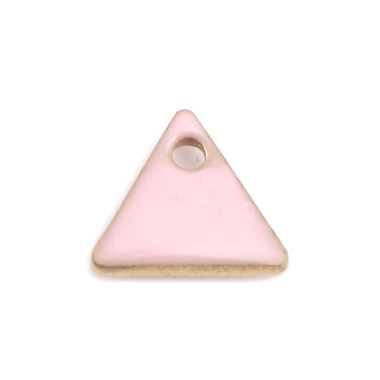 Image de Breloques Sequins Emaillés Double Face en Laiton Triangle Doré Rose Clair 8mm x 7mm, 10 Pcs