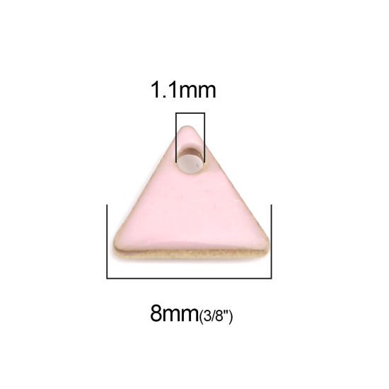 Image de Breloques Sequins Emaillés Double Face en Laiton Triangle Doré Rose Clair 8mm x 7mm, 10 Pcs